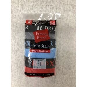 Famous Brand Mens 100% Cotton Boxer Briefs 3 Pack Large 36-38 Multicolor NIP..